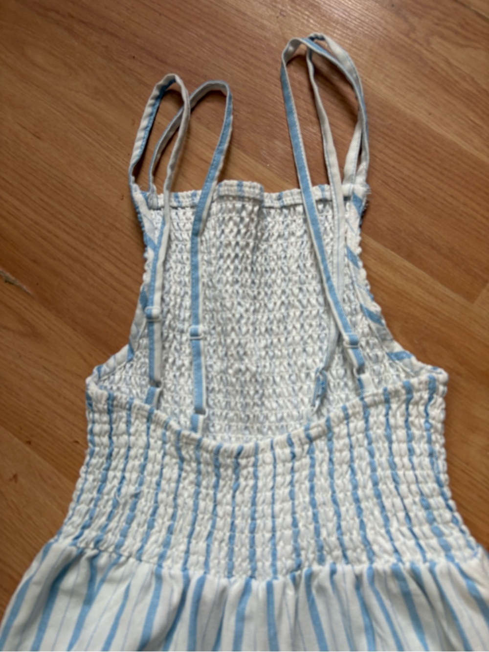 Bluenotes Blue White Striped Smocked Jumpsuit linen blend New England summer M - Picture 8 of 10